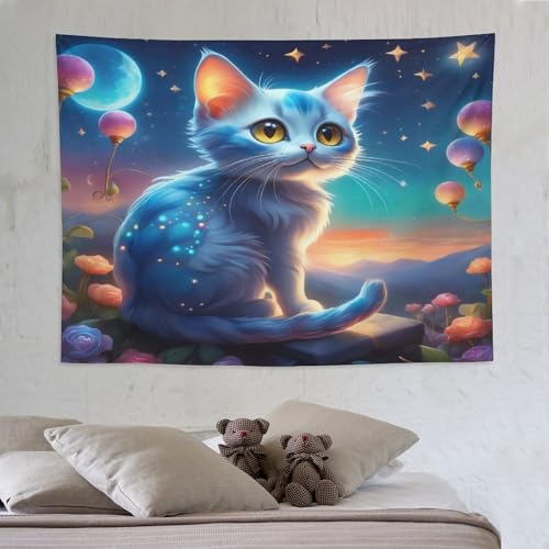 Tapisserie murale chat mignon tenture imprimee 3D decoration chambre 150x200
