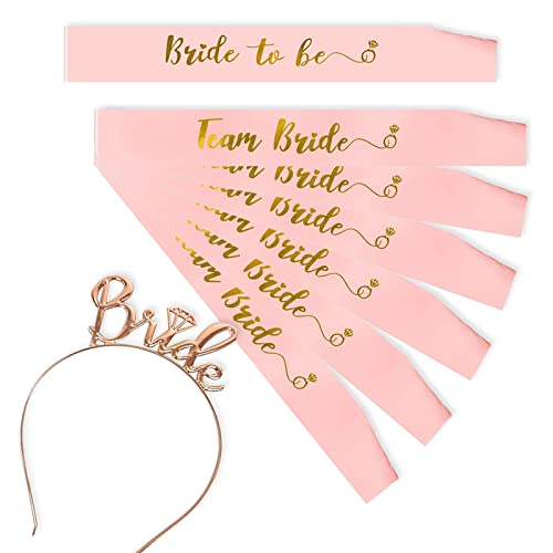 Bymivofun 8 Pcs Ceintures JGA, Bride to Be Team Bride Sash Set, Accessoires de fête de Poule avec Ceinture de diadème, pour Enterrement de Vie de Jeune Fille, Mariage, Douche Nuptiale Cover