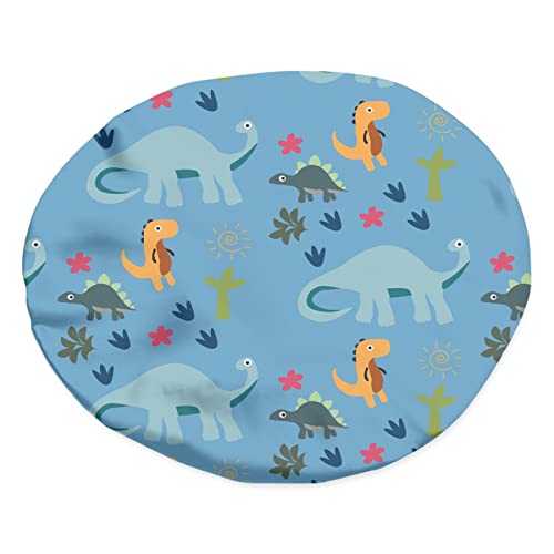 Image of Dinosaur Blue Print Kids Satin Sleep Cap, Elastic Adjustable Band Hat Night Sleeping Head Cover for Hair Stylish Satin Bonnet Breathable Beanie Hat for Girls Boys Toddler Baby