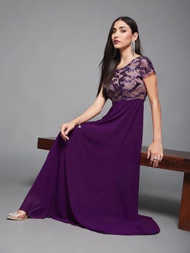 Image of Miss Chase Women's Floral V-Neck Flutter Sleeve Wrap Chiffon Maxi Dress