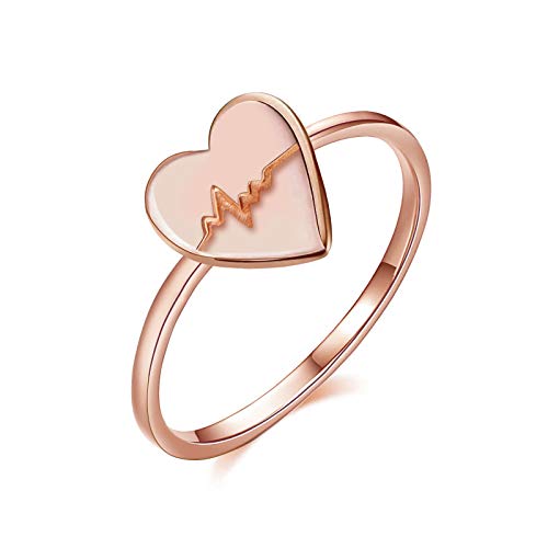 ZEINZE Love Heart ECG Heartbeat/Rose/Tree of Life Ring Minimalistic Statement Ring S925 Sterling Silver Delicate Jewelry Gift for Women Girls Gold/Rose Gold (6, 7, 8) (ECG Heartbeat, Rose Gold, 8)