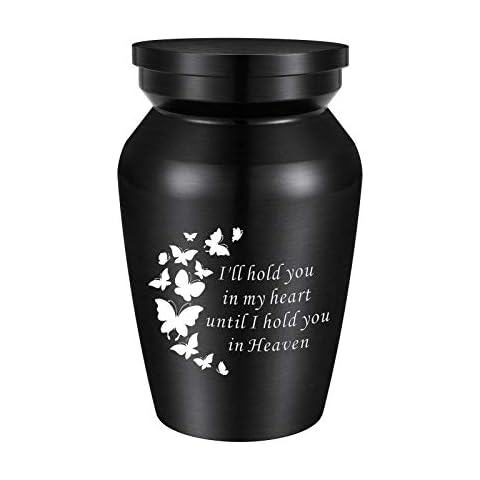 Dletay Small Urn for Human Ashes Small Keepsake Urn Mini Cremation Urns for Ashes Aluminium Memorial Ashes Holder-I'll Hold You in My Heart Until I Hold You in Heaven Cover