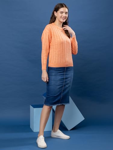 Image of Women's Cable Knit Woolen Pullover | Full Sleeve Round Neck Winterwear | Soft & Stylish Warm Sweater for Girls & Ladies