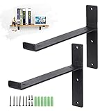 Shelf Brackets 8 Inch, 2 Pack Inch Heavy Duty Black Rustic Industrial Wall Floating Shelf Brackets, Modern Decorative Metal Wall Hanging Supports for Kitchen Shelving