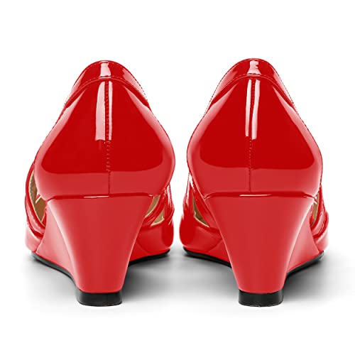 MOVINSTEPS Womens Wedding Slip On Patent Pointed Toe Cut Out Dress Wedge Low Heel Pumps Shoes 2 Inch4