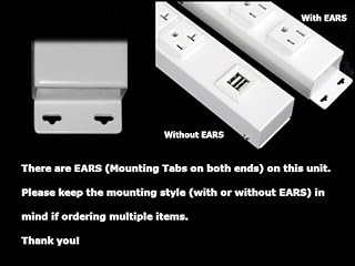 24” Hardwired Power Strip (NO Power Cord), 6 (NEMA 5-20R) Vertical Outlets (NOT Tamper Resistant), with Ears (with mounting tabs on Both Ends), 20 Amp, USB, White