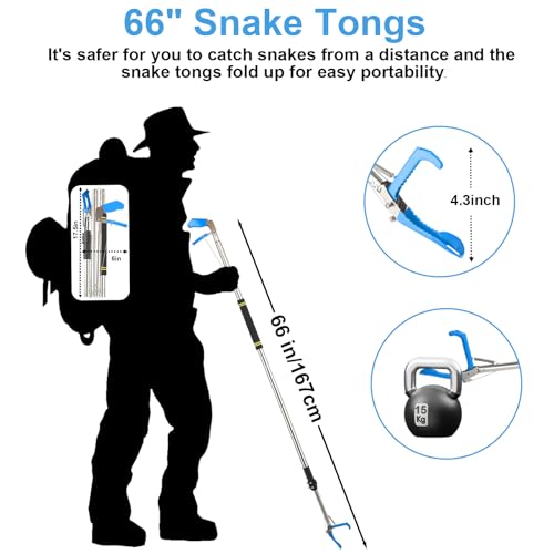 Image of Snake Grabber Tool, 66 inch Snake Tongs Removal Professional Collapsible Rattlesnake Reptile Grabber Long Reach Grabber Heavy Duty Wide Jaw Handling Tool with Lock Non-Slip Foam Grip