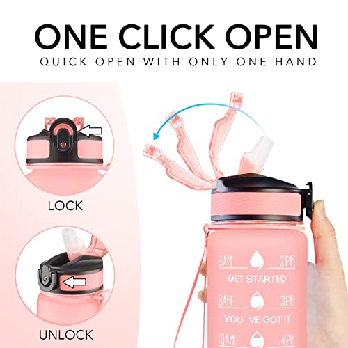 Image of HYETA 32 OZ Water Bottle with Times to Drink and Straw, Motivational Timed Marker Water Bottles with Strap, Leakproof & BPA Free, 1 Liter Reusable Sports Water Bottle for Fitness, Gym & Outdoors, Lotus Matte