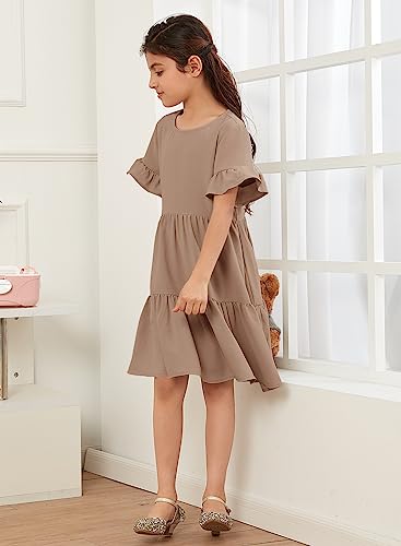 Geckatte Girls Dresses Summer Casual Floral Print Ruffle Short Sleeve Tiered Pleated Kids A-Line T-Shirt Dress Size 5-144