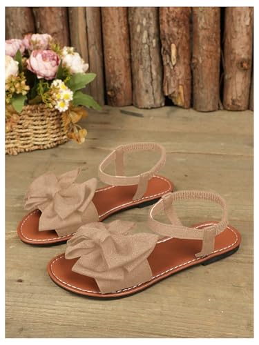 Image of GORGLITTER Women's Bow Flat Sandals 2026 Dressy Cute Ankle Strap Slides | Summer Shoes for Women 2026, Slip On Open Toe Flats, Slingback Slides, Vacation Dress Sandals