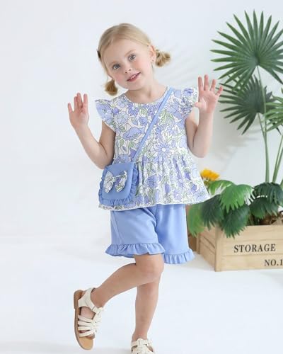 Image of Weebaby Toddler Girl Clothes Baby Summer Outfits Sleeveless Halter Top Ruffle Short Set Cute Kids Clothes Girls