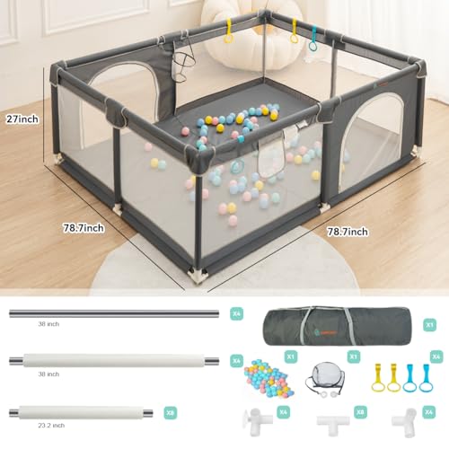 Image of COMOMY Playpens for Babies and Toddlers, 79 inchx79 inch Baby Playard Extra Large, Safe and Non-Slip Baby Fence, Full Mesh Design, Indoor & Outdoor Kids Activity Center, Play Pens (Dark Grey)