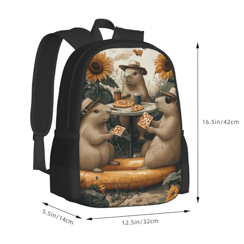 Image of Cute Capybara Print Backpack For Men Women Lightweight Daypack For Daily Commutes Business Travel Hiking
