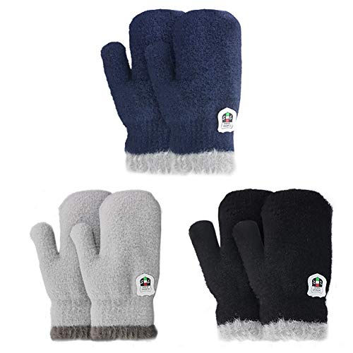 3 Pairs Winter Mitten Gloves for Baby Boys Girls Warm Fleece Lined Mittens Toddler Children Warm Thick Knit Gloves with String