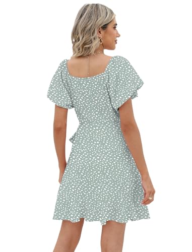 Image of Sampeel Womens Summer Dresses Square Neck Puff Sleeve Tie Waist Short Dress