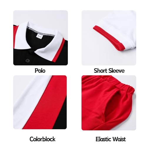 Image of Boys 2 Piece Outfits Short Sleeve Basketball Pattern T-Shirt and Shorts Summer Clothes for Kids 5-12 Years