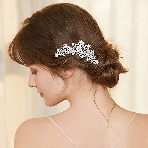 Pente de cabelo feminino de cristal austríaco pérola noiva ondulado acessórios de cabelo art déco fl