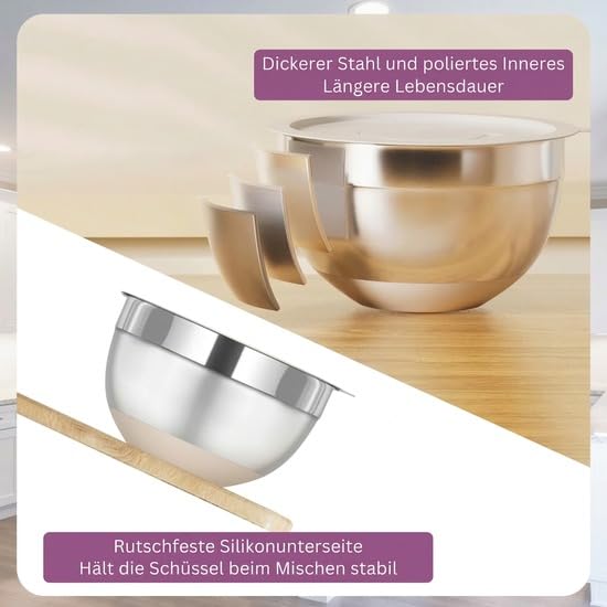 Rührschüssel-Set Edelstahl 26-teilig – mit Deckel & Reibe