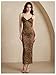 winkbay Women's Leopard Print Mesh Sheer Dress Deep V Neck Spaghetti Strap Bodycon Maxi Dresses Brown Small