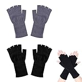 Halb Fingerhandschuhe,2 Paar Unisex Fingerlose Handschuhe,Damen Fingerlose Handschuhe,Strickhandschuhe,Half Finger Dehnbar Strick Handschuhe Verlängern Handgelenk Handschuhe Winter Warme Handschuhe