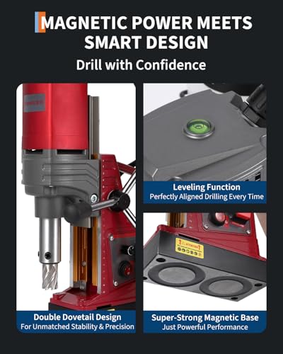 Image of Magnetic Drill Press Kit, 1.57 inch 1550W Electric Mag Drill with Variable Speed & Adapter, 10-Speed (820RPM), 2922LBF Force, Double Dovetail Portable Drilling Machine for Industrial, Workshop and Home