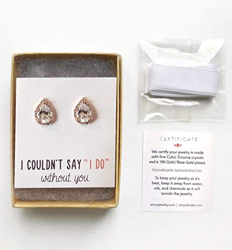A+O Wedding Bridesmaid Jewelry Gift - Pear Teardrop Stud Clip On Earrings In Rose Gold #TOP4