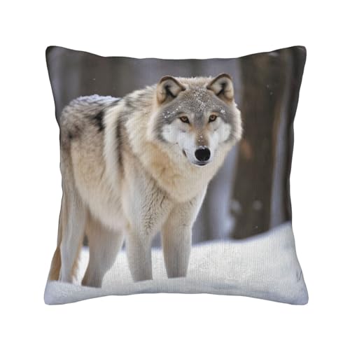 Housse de coussin loup 40,6x40,6 cm velours côtelé lit