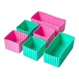 Yumbox Silicone Bento Lunch Box Accessories and Baking Cups Set of 6 Multicolor Mini Cubes (4) and Rectangles (2) (Pink & Aqua)