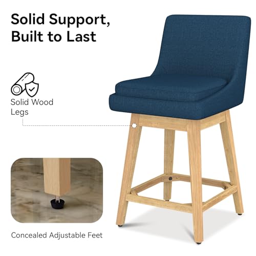Image of 26 inch Counter Height Swivel Bar Stools, Set of 2, Deep Blue