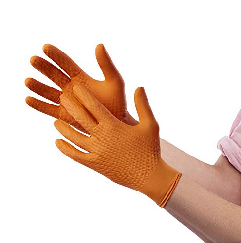 Image of Venom Steel Orange Nitrile Gloves, 8 mil Thick, 50 Count, Maximum Grip Textured Disposable Gloves, Puncture and Rip Resistant, Hi-Visibility Orange, One Size Fits Most