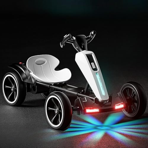 Queeningetの子供用ゴーカートは、折りたたみ式で設置不要の四輪玩具です。Bluetooth音楽再生機能、リモコン、スポットライト機能も搭載。安定したフレーム、低重心、レーシングスタイルの操作性、高い積載量、軽量設計が特徴です。折りたたみ式フレーム、