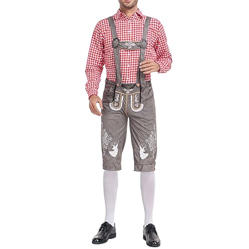 Lederhose homme avec bretelle et chemise carreaux pour fête de la bière