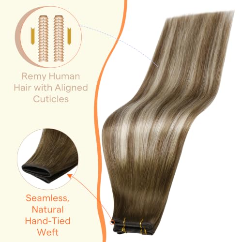 Image of Full Shine Hand Tied Tape in Extensions Human Hair, 50g 20 Inch | Brown to Ash Blonde Balayage, Human Hair Tape in Extensions with Hand Tied Weft, No Glue Design for Added Volume