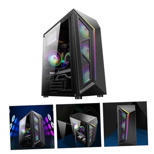 Gabinete de computadora RGB ATX con panel lateral de vidrio templado, efectos de iluminación frescos compatibles con enfriamiento líquido para gamers y creadores de PC miniatura 7