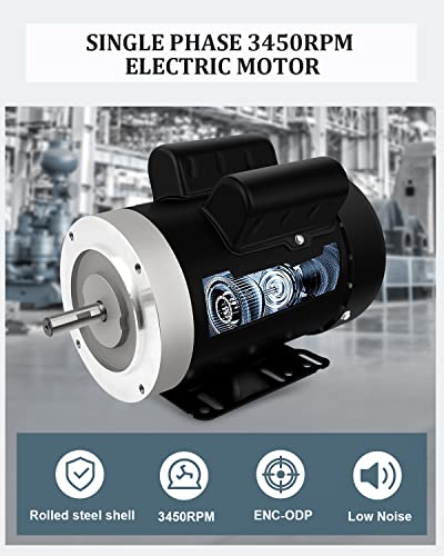 Electric Motor 1.5Hp Single Phase 3450Rpm 56C Frame For Agricultural Machinery General Equipment 5/8"Shaft Diameter Tefc 115/230V #TOP2