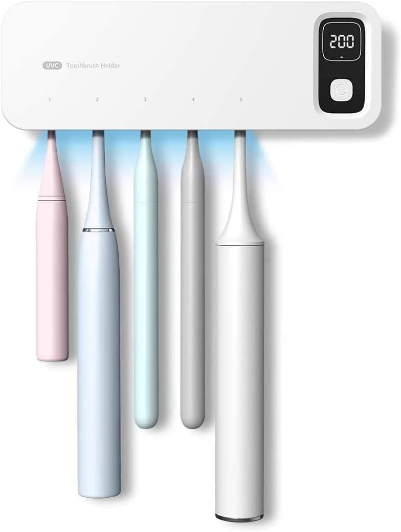 HXDream UVC Toothbrush Holders,toothbrush Organizer,toothbrush Storage,UV Toothbrush Sanitizer and Holder,UV Light Toothbrush Sterilizer Drying Dispenser,Wall Mounted with Drying Function - White
