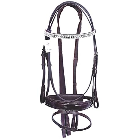 Aces Equine DRESSAGE BLING SHOW BRIDLE BROWN DIAMOND BROWBAND PATENT NOSEBAND FULL COB (COB) Cover