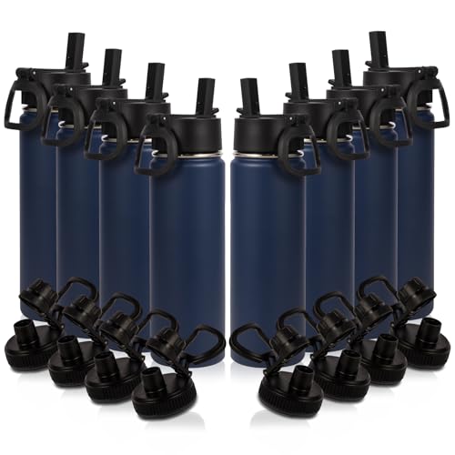 Volhoply 20oz Insulated Stainless Steel Water Bottle With Straw Lid Bulk 8 Pack,Kids Double Wall Vacuum Cups With Handle,Reusable Outdoor Sports Metal Bottles,Travel Flask Keep Cold&Hot(Navy,8)
