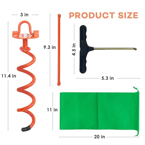 MIXXIDEA 11.4 Inch Gound Anchors Screw in, Metal Spiral Earth Anchors Kit, Heavy Duty Folding Ring Spiral Dog Tie Out Stake, Ground Stakes for Tent Trampolines, Garden Fence, Sheds, Swings (Orange)