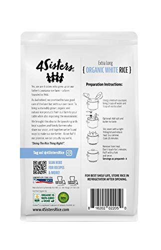 4Sisters - Organic Long Grain White Rice - Grown In Usa - Sustainably Grown - Women Owned - Farm To Table - 2Lb #TOP1