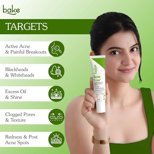 Image of BAKE Acne Spot Treatment Serum Gel with 2% Sulfur, 2% Salicylic Acid + 0.5% Salicap CSA for Pimples & Breakouts | 5% Niacinamide + 2% Azealic Acid | Clears Blackheads, Whiteheads & Clogged Pores | Reduces Redness & Excess Oil | Overnight Acne Corrector - 30g