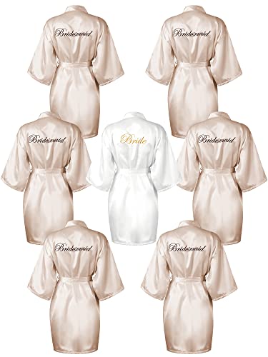 Geyoga 7 Pcs Bridesmaids Satin Robes Silky Bride Kimono Bathrobe Sleepwear for Wedding