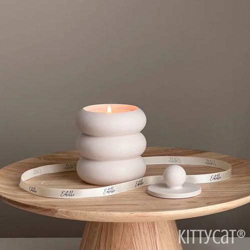 Image of Kitty Cat Aesthetic Soy Wax Scented Candles | Reusable Concrete Sea Shell Jars | Vanilla Aroma | 12+ Hours Burn Time | Perfect Home Decor for Bedroom, Office & Hostel (Round Stacked Jar Candle)
