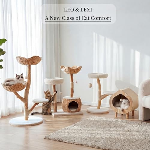 Torre moderna para gatos con rascador y cama de madera miniatura 6