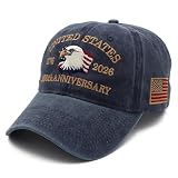Bcefuho 250 Anniversary USA Hat Adjustable 250th Anniversary USA Hat 1776-2026 Embroidery Baseball Cap Navy Blue