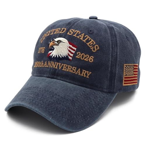 Bcefuho 250 Anniversary USA Hat Adjustable 250th Anniversary USA Hat 1776-2026 Embroidery Baseball Cap Navy Blue