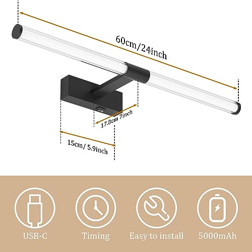 Image of Wireless Picture Light, Battery Operated 23.6 inches Black Picture Light for Wall, Rechargeable Picture Light with Remote for Display Art Work