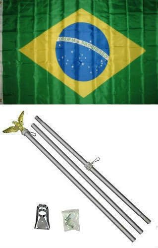 3x5 Brazil Brazilian Flag Aluminum Pole Kit Set PREMIUM Vivid Color and UV Fade BEST Garden Outdor Decor Resistant Canvas Header and polyester material FLAG