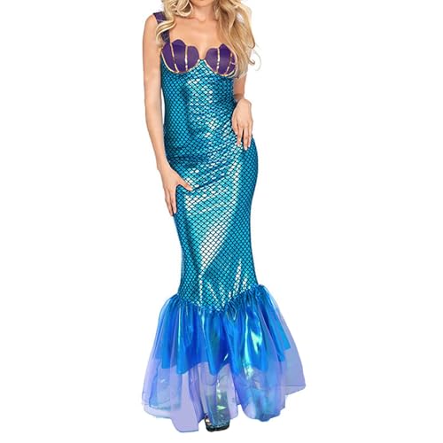 Generisch Meerjungfrau Kostüm Damen,Damen Sexy Meerjungfrau Kostüm Langes Pailletten Kleid Faschings Glänzend Meerjungfrauenflosse Rock Mermaid...