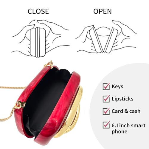 Image of Women Acrylic Clutch Purse Metal Handle Evening Bag Trendy Box Shoulder Crossbody Bag Handbag for Wedding Party Causal